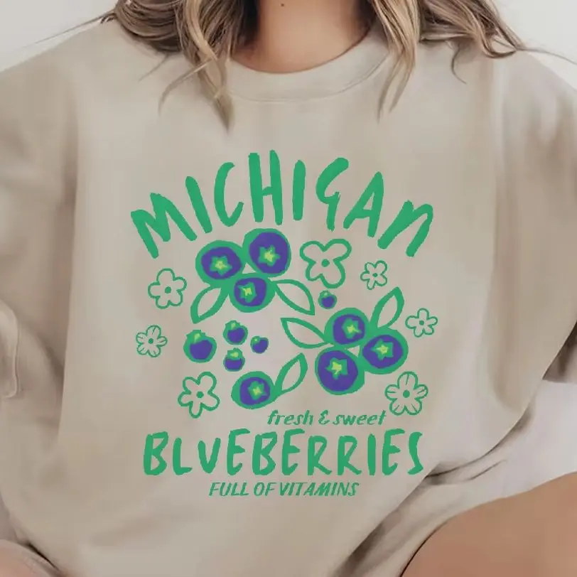 

Aesthetic Sweatshirt Long Sleeves Stylish Pullover Y2K Graphic Hoodies Crew Neck Unisex Casual Daily Wear Michigan Bluberries