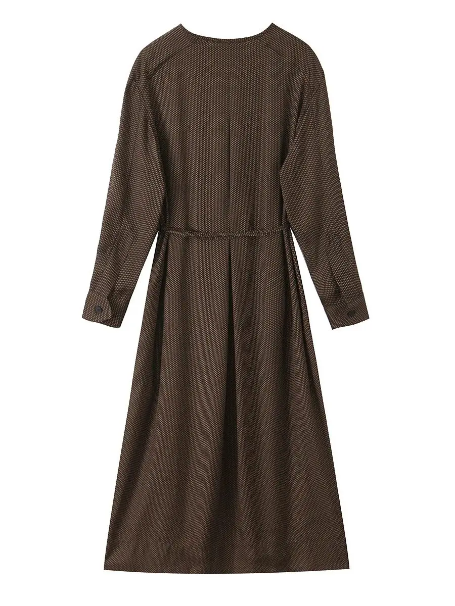 브랜드 스타일 단색 A라인 드레스 긴 소매 라운드 넥 여성 패션 봄 신상 미디 드레스 엄마 옷 루즈핏