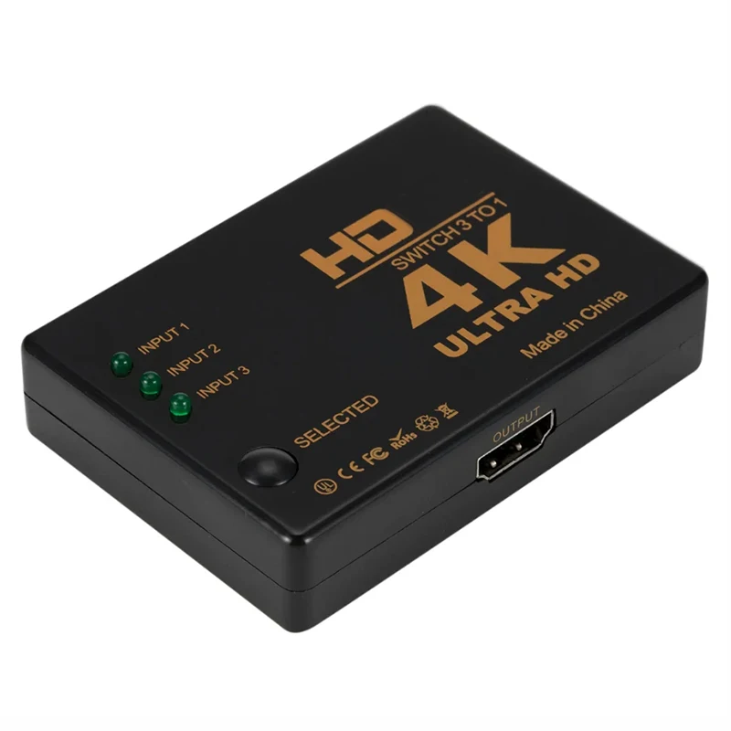 Przełącznik zgodny z HDMI Przełącznik 4K 3 wejścia 1 wyjście Full HD 1080P Rozdzielacz kabla wideo 1x3 Konwerter adaptera koncentratora do