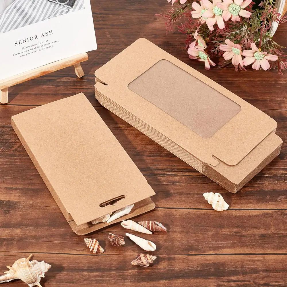 20pcs Foldable Creative Kraft Paper Box Wedding Favor Boxes Favour Box Paper Gift Box with PVC Clear Window Rectangle BurlyWood