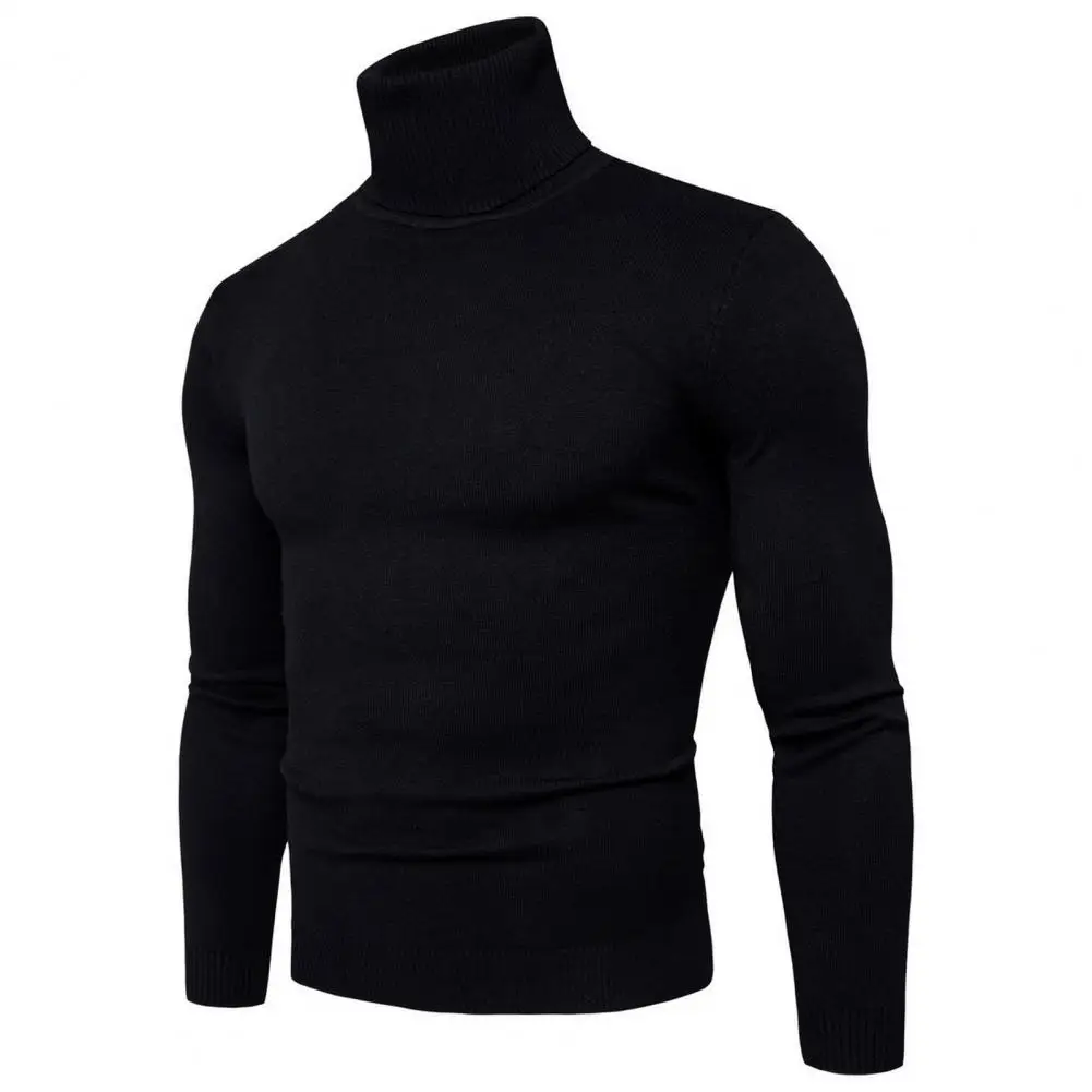 Men Autumn Top Men's Slim Fit High Collar Knitted Sweater for Fall Winter Daily Wear Plus Size Pullover with Long for Sport