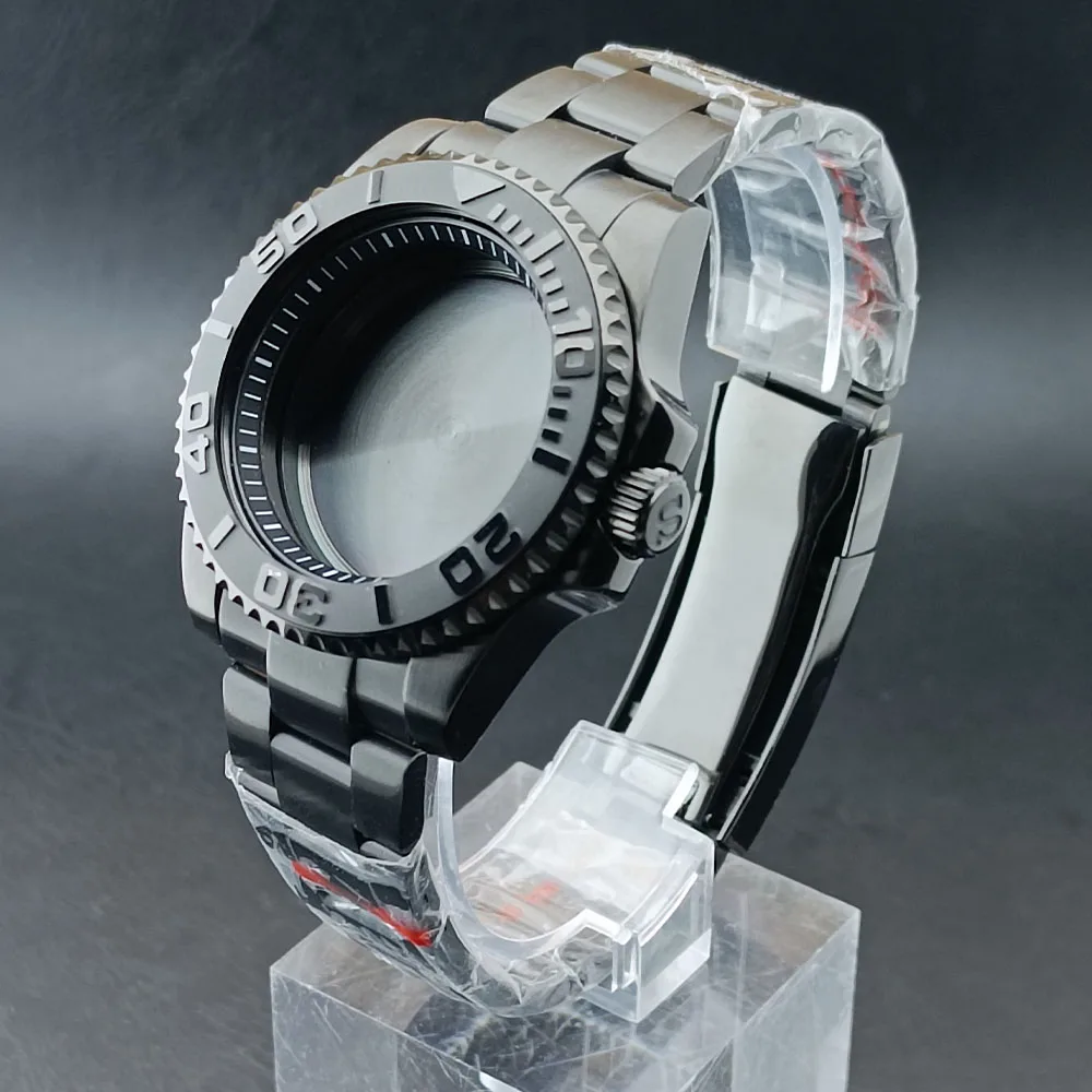 Caja de 40,5mm N H35 caja de cristal de zafiro GMT negra con anillo de sellado resistente al agua adecuada para caja de movimiento NH34 NH35 NH36 correa de 20mm