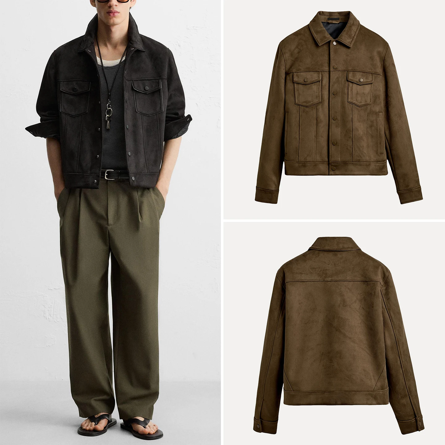 

Men's Slim Fit Straight Leg Jaet Coat Autumn New Sle Casual Sle Polyester Fiber 00% Pure Color Flip Collar Long Sve