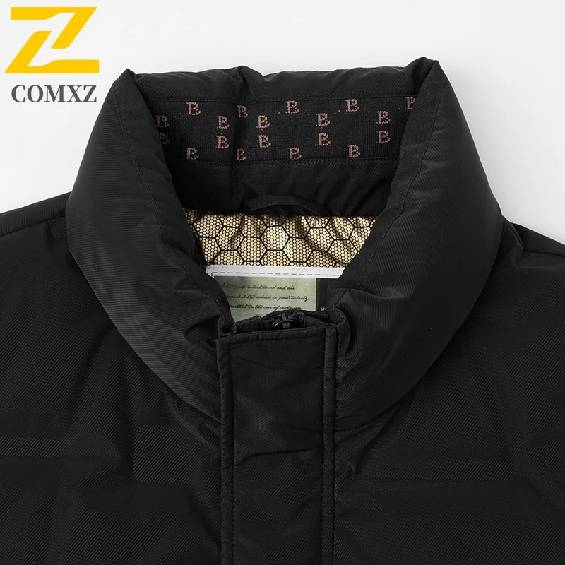 COMXZ Luxury Stand Collar Mens Down Jacket Outdoor Cycling Windproof Warm Coat Casual Travel Cold Resistant Winter New Down Coat