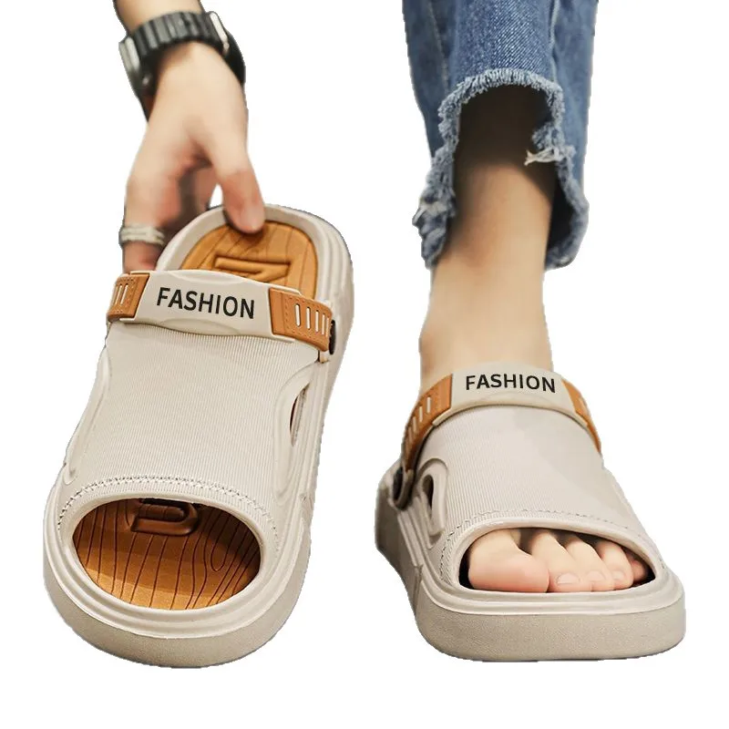

Lazy half slippers men wear in summer, anti-skid when stepping on shit, super soft thick-bottomed beach cool slippers men