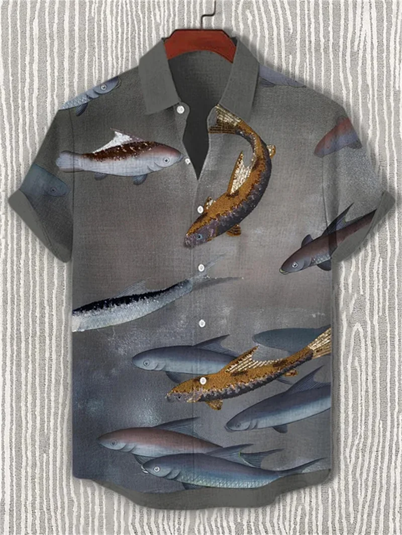 Herren Leinen lockeres Freizeithemd Top Retro Cloud Art Print und Ozean Oktopus Blume Sommer Bohemian Harajuku Retro