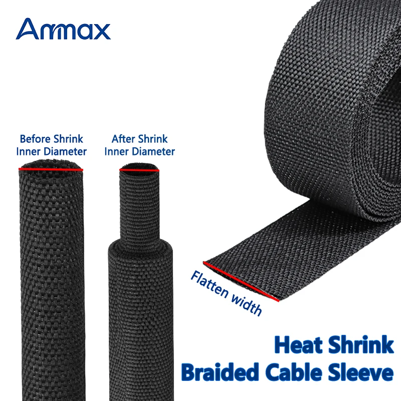 

2-10m 2:1 Heat Shrinkable Braided Sleeves 4mm ~ 100mm PET Insulation Wear Resistant Dust Proof Wire Line Protector Cable Sheath