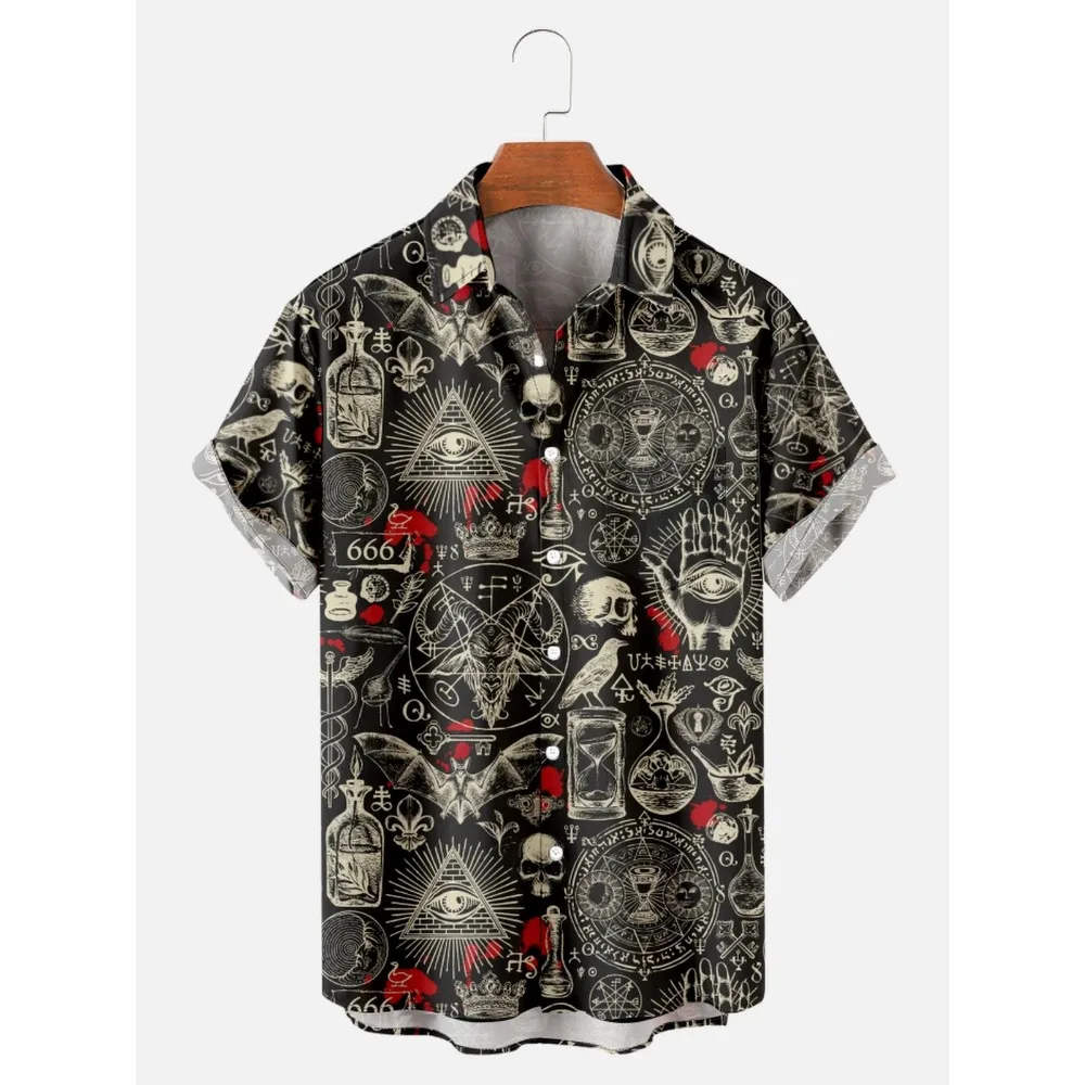 Hawaiian Shirts For Men's Skull Summer Casual Short Sleeve Y2k High Quality Oversized Streetwear Vintage Beach Tops Clothing