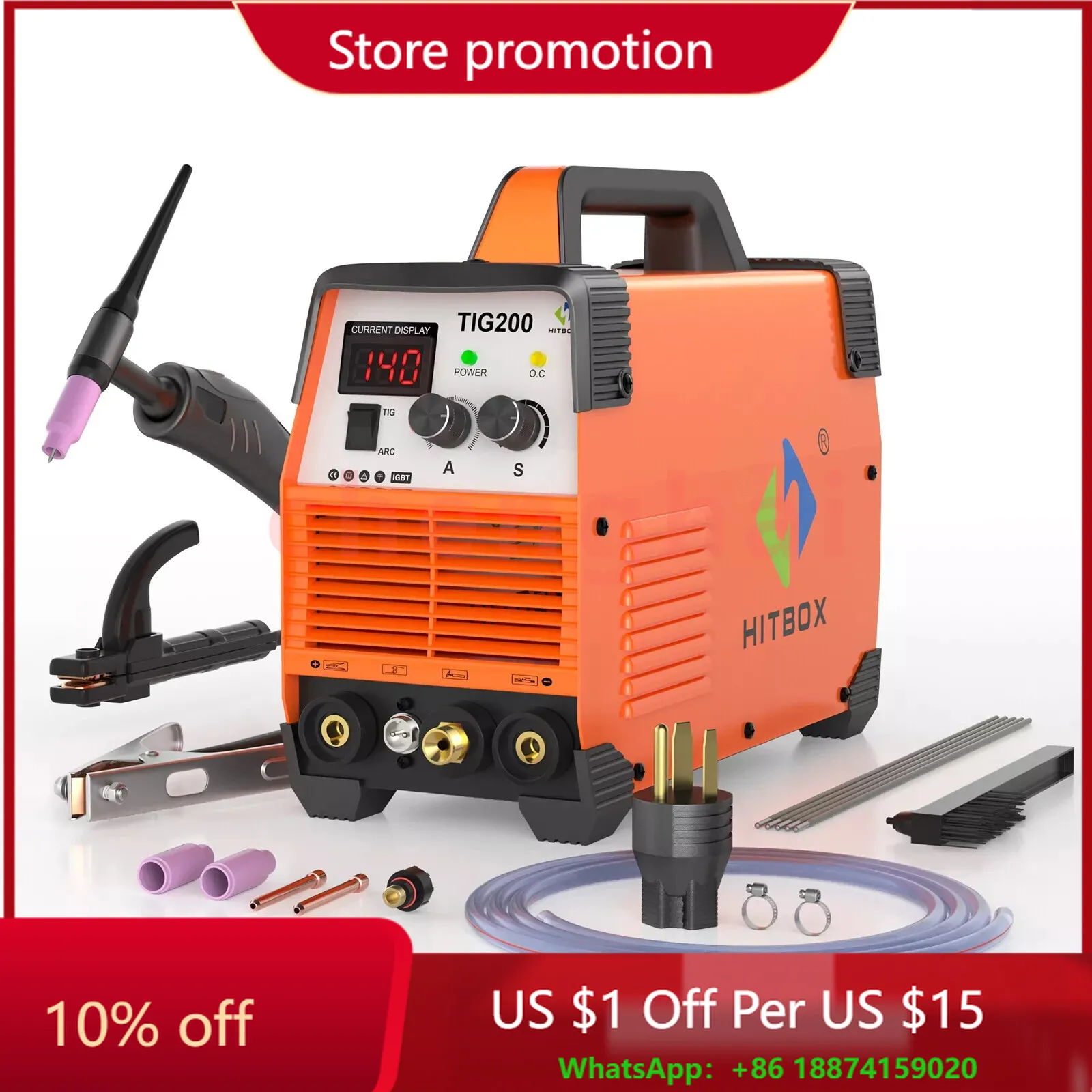 

200A TIG Welder 110V&220V HF TIG/MMA 2 IN 1 Welder Machine with Post Gas USA