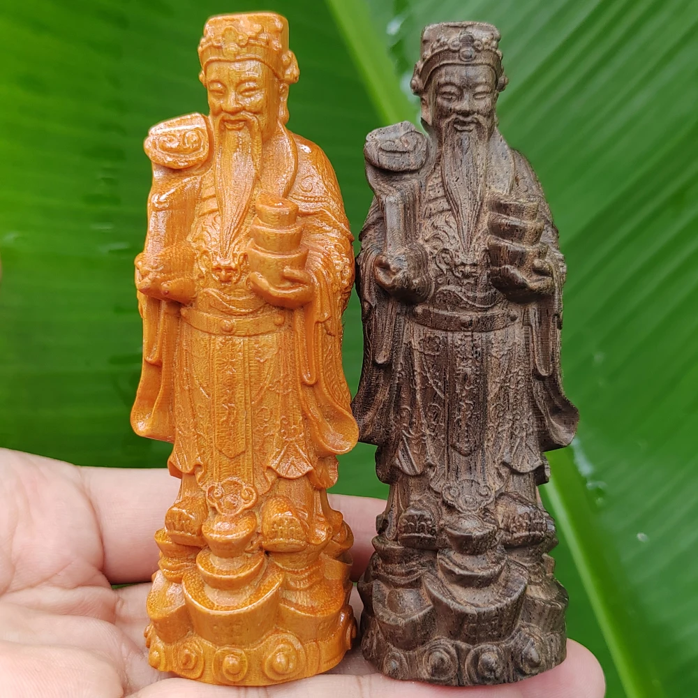 Figurine en bois du Dieu de la Richesse, décoration traditionnelle pour Noël et le Nouvel An chinois, style culturel oriental, objet d'art pour la maison, décoration d'entrée de salon, cadeau d'échange culturel, ornement pour salle de thé et bureau, décoration de célébration du Nouvel An.