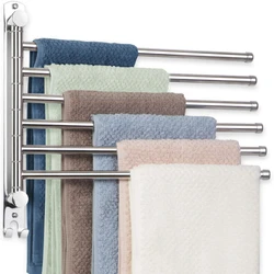 Swivel Towel Racks 180 Degrees Rotation Rack Towel Bar Stainless Steel Bath Towel Holder Wall Mounted 3-6 Arms for Bathroom