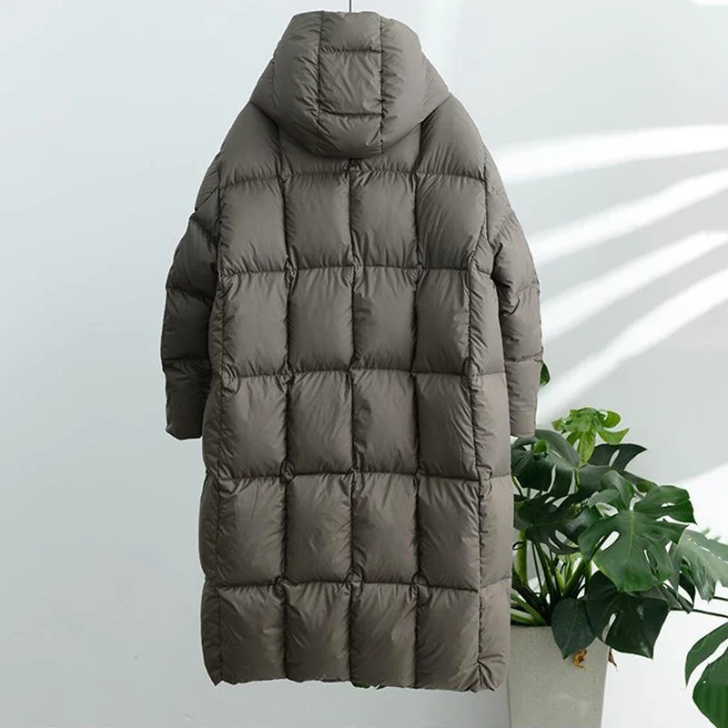 المرأة طويلة الأبيض بطة أسفل سترة شتاء دافئ سميكة طويلة معطف منتفخ أبلى معطف الصلبة عادية فضفاض طول الركبة معطف #2