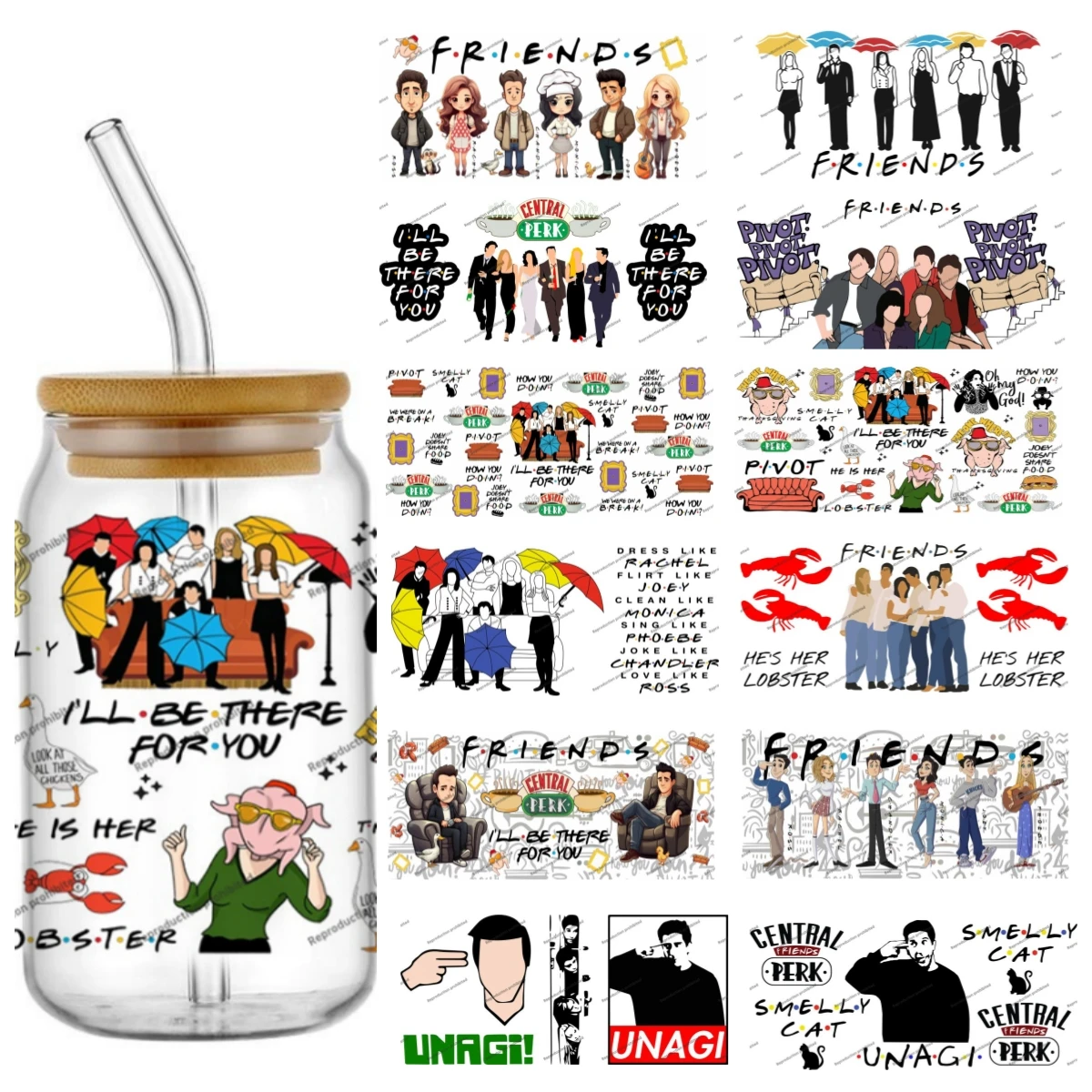 

Miniso Friend Design Transfer 16oz Stickers Waterproof UV DTF Cup Mug Wraps Sticker DIY 3D Wrap Decal For 16oz Libbey Glass