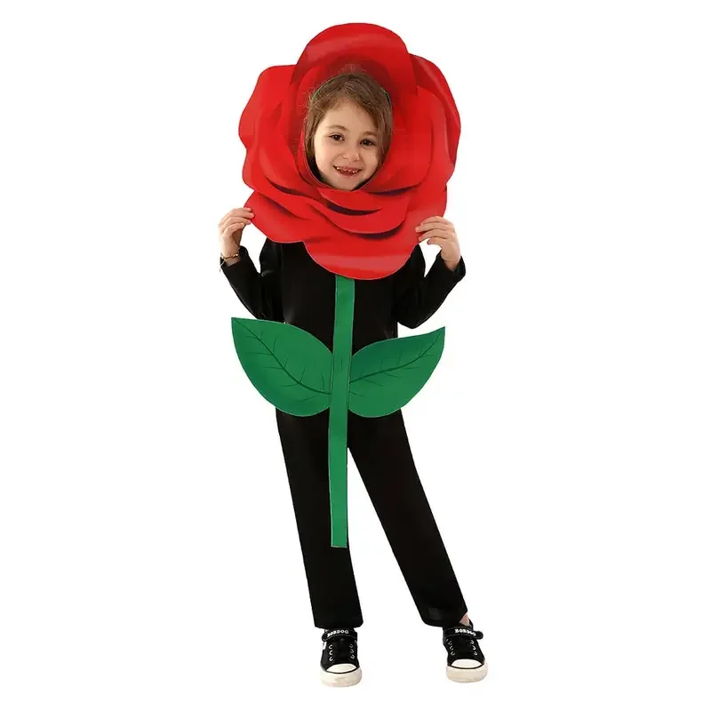 EE01 Kids Rose Flower Cosplay Boys Girls Fantasy Jumpsuit Hat Campus Stage Performance Costume Halloween Carnival Party DisgIo0！