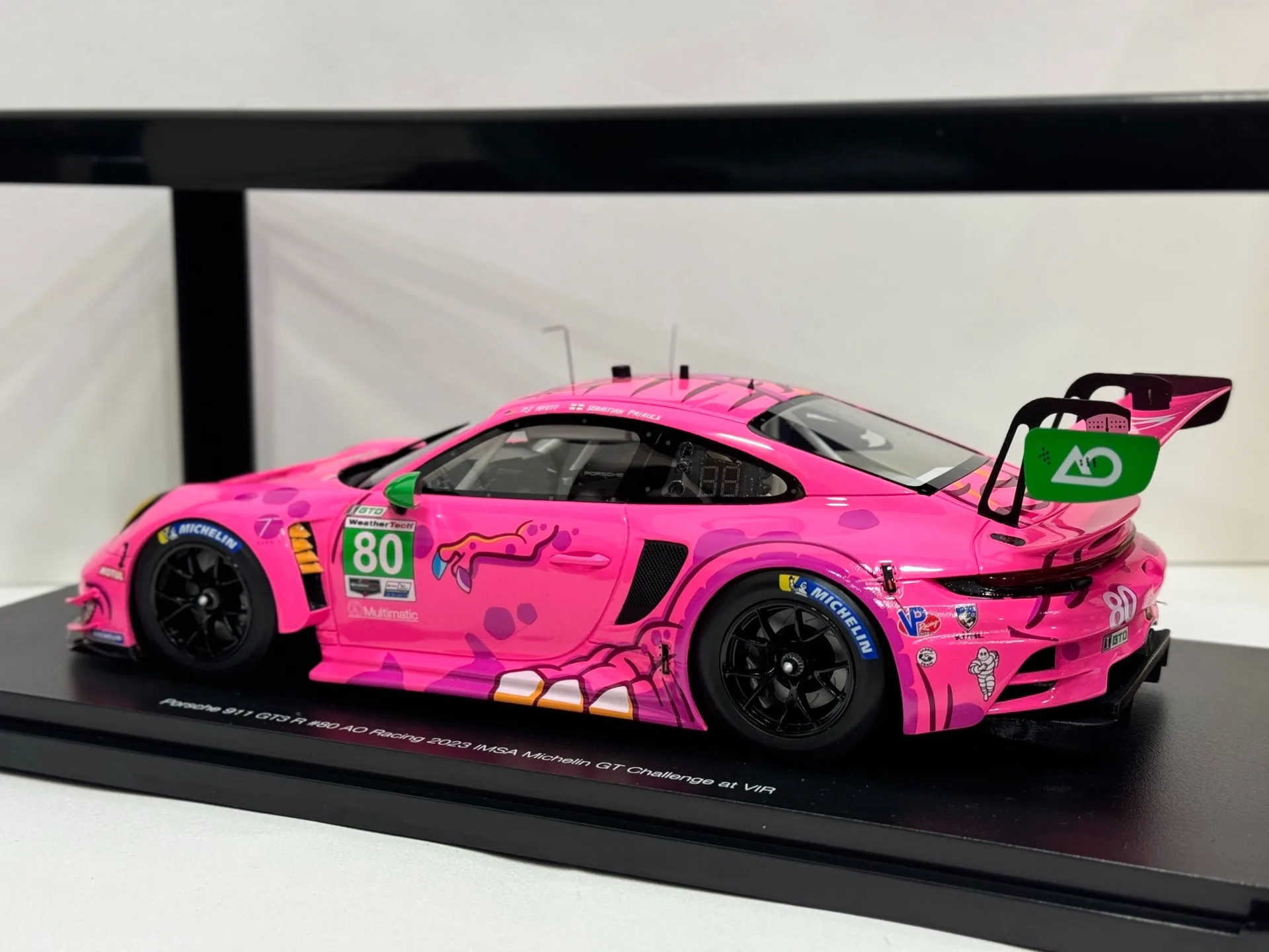 Diecast Topspeed Scala 1/18 Porsche 911GT3 R No.80 2023 IMSA Michelin GT Sfida in VIR Modello di auto in resina Giocattolo da collezione Regalo