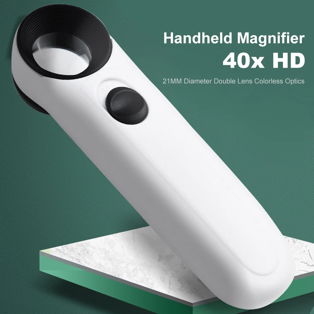 40X عدسة تكبير يدوية مضيئة مجوهرات العدسة المكبر مع اثنين من أضواء LED عدسة المجوهرات لتحديد المجوهرات