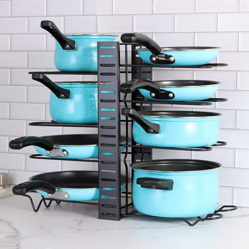 Pot Rack Organizers 8 Tiers Pots and Pans Organizer for Kitchen Organization Storage Adjustable Pot Lid Holders & Pan Rack