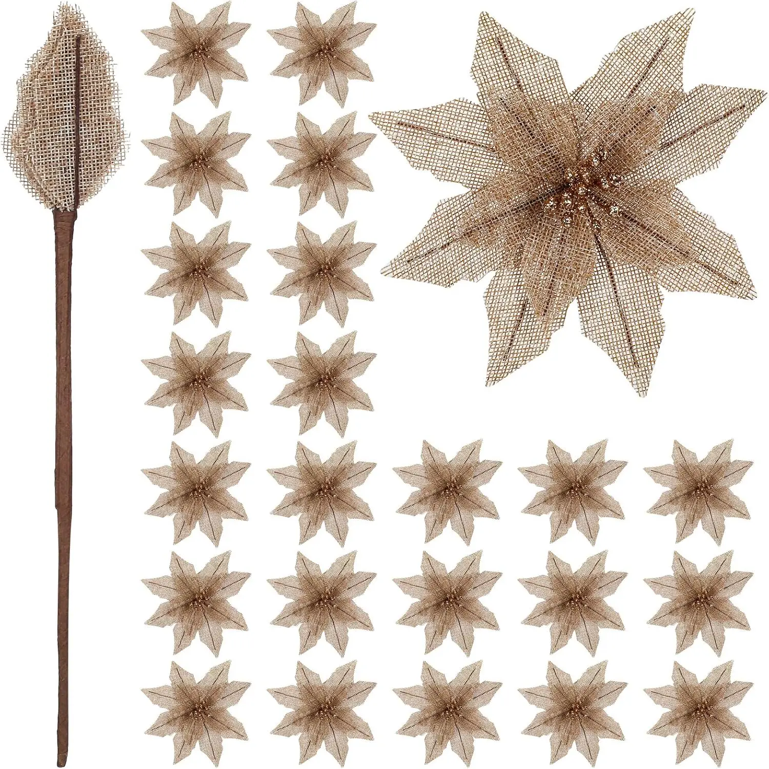 

24 Pcs Natural Poinsettia Artificial Flowers with Berries & Stems for Christmas Wedding Decor