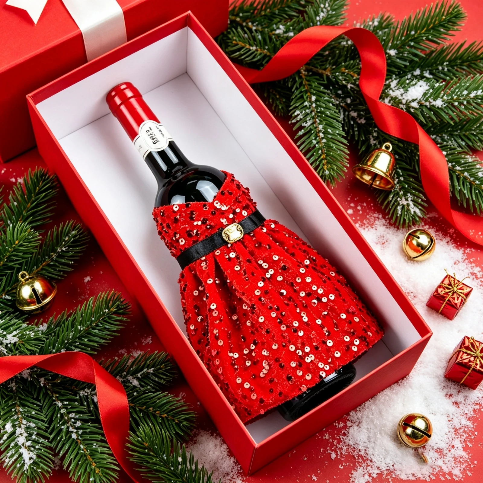2027 New Years Christmas Wine Bottle Cover, Shiny Sequins Dress Dinner Table Decor Present for Xmas Wine Bottle Covers