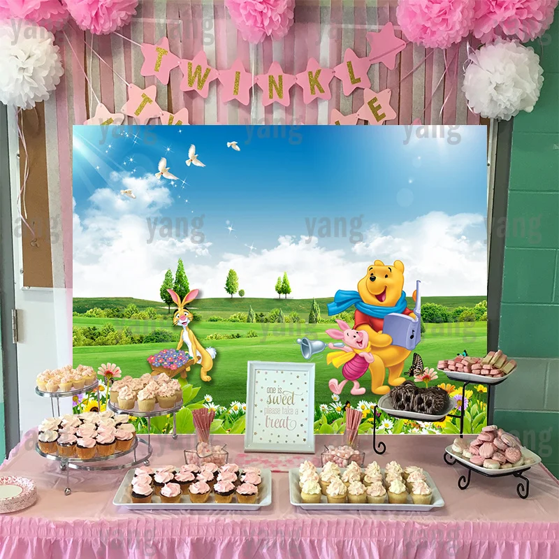 Disney Backdrop Photo Wall  Winnie Bear Tigger Piglet Boy Party Banner Custom Outdoor Garden Baby Shower Background Birthday