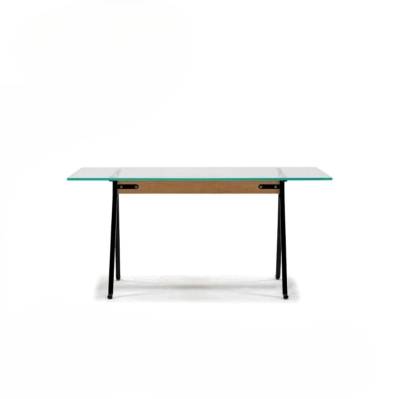 Modern simple tempered glass dining table rectangular household small apartment dining table