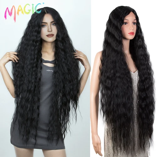 Imagen 1 del producto Peluca mágica para Cosplay, pelucas frontales de encaje sintético para mujeres negras, pelucas de encaje rizado largo de 42 pulgadas, peluca ombré resaltada de jengibre, blanco y rosa