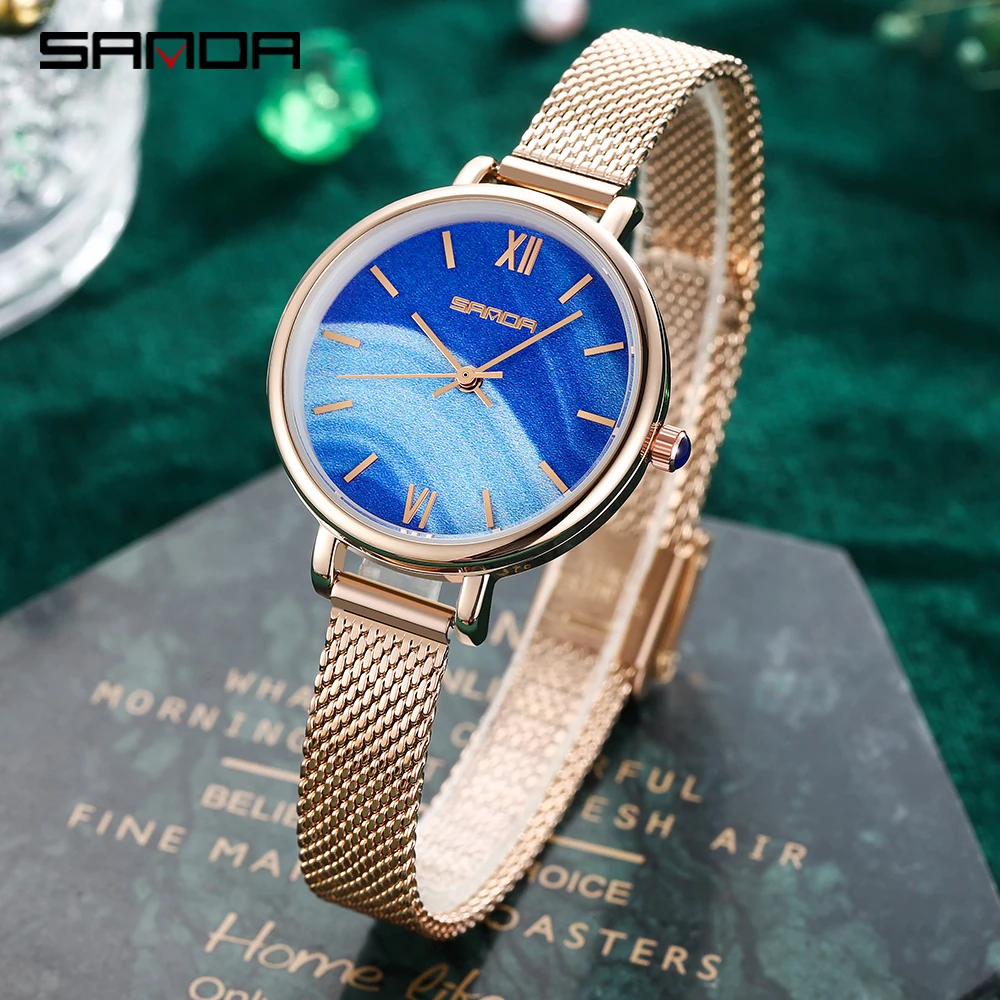 

Fashion Sanda Top Brand Women Watch Charming Pattern Dial Leather Strap Waterproof Quartz Girl Gifts Montre Femme 1055