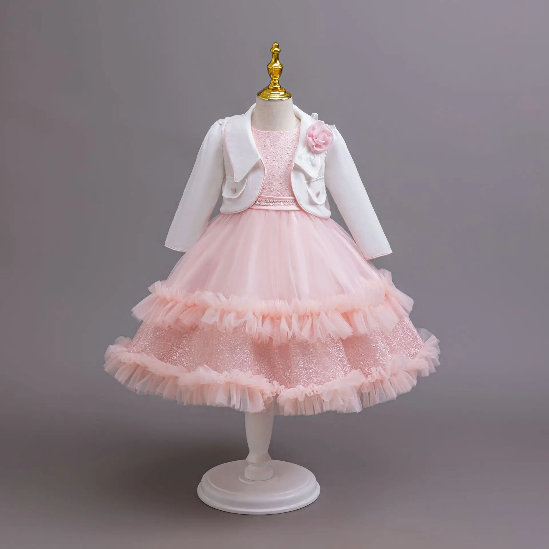 HETISO الفتيات فستان مجموعة ربيع الخريف الترتر توتو الأطفال حزب ثوب لطيف الأميرة فساتين معطف وتتسابق 2 دعوى 5-10 سنوات