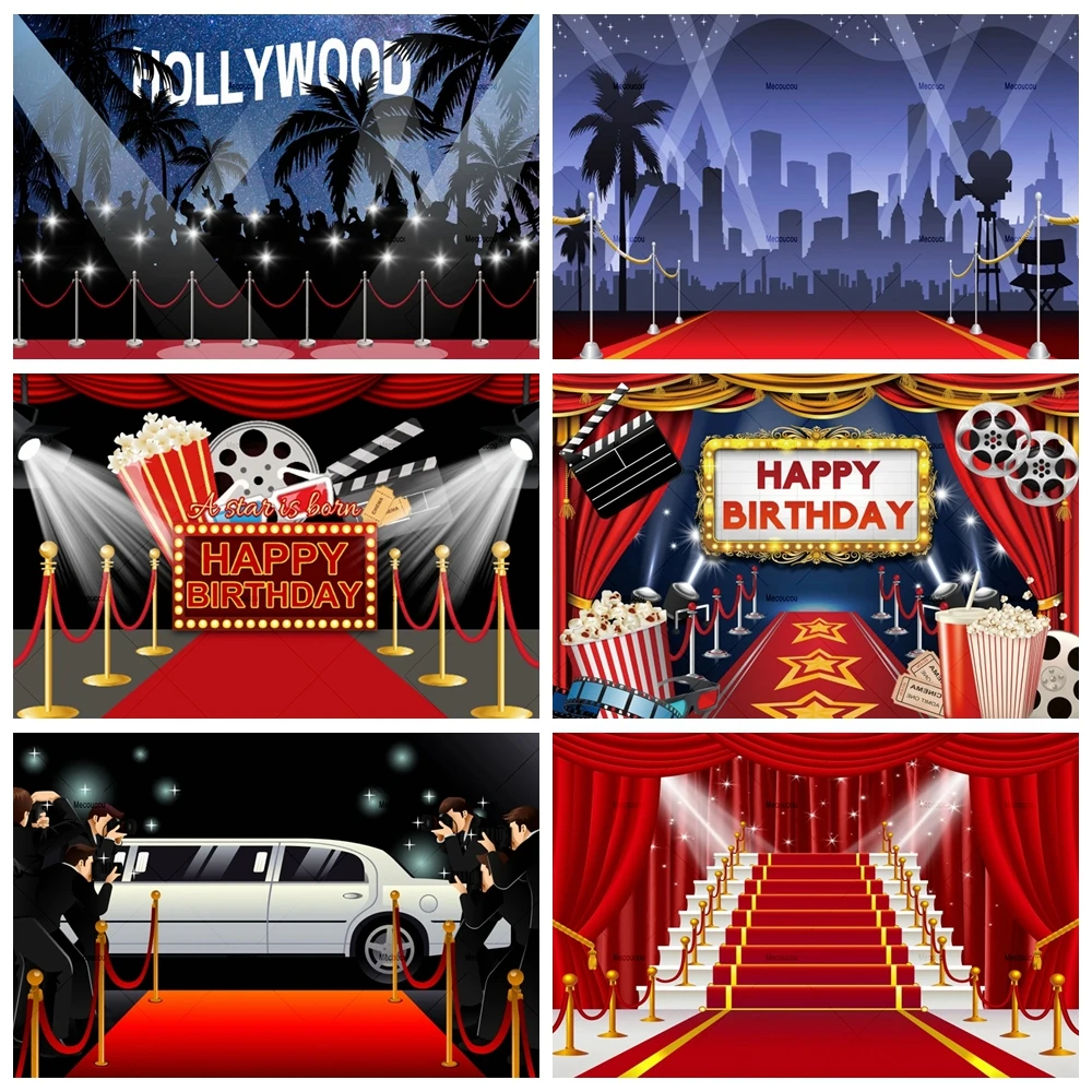 Movie Night Theme Backdrop Cinema Red Carpet Film Event Star Baby Adult Birthday Party Background Photo Studio Props Custom