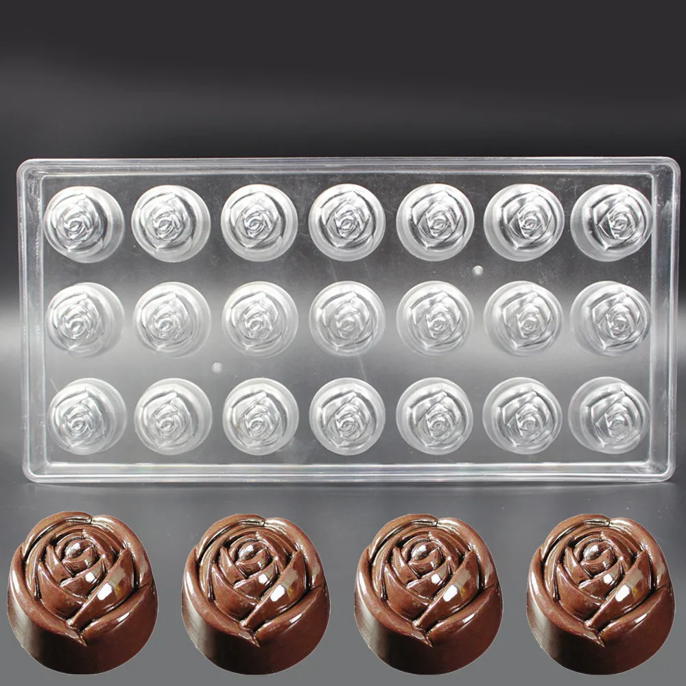 3d Polycarbonate Chocolate Molds Rose Shaped Candy Bar Professional Confectionery Baking Pastry Tools Diy Jelly Mould