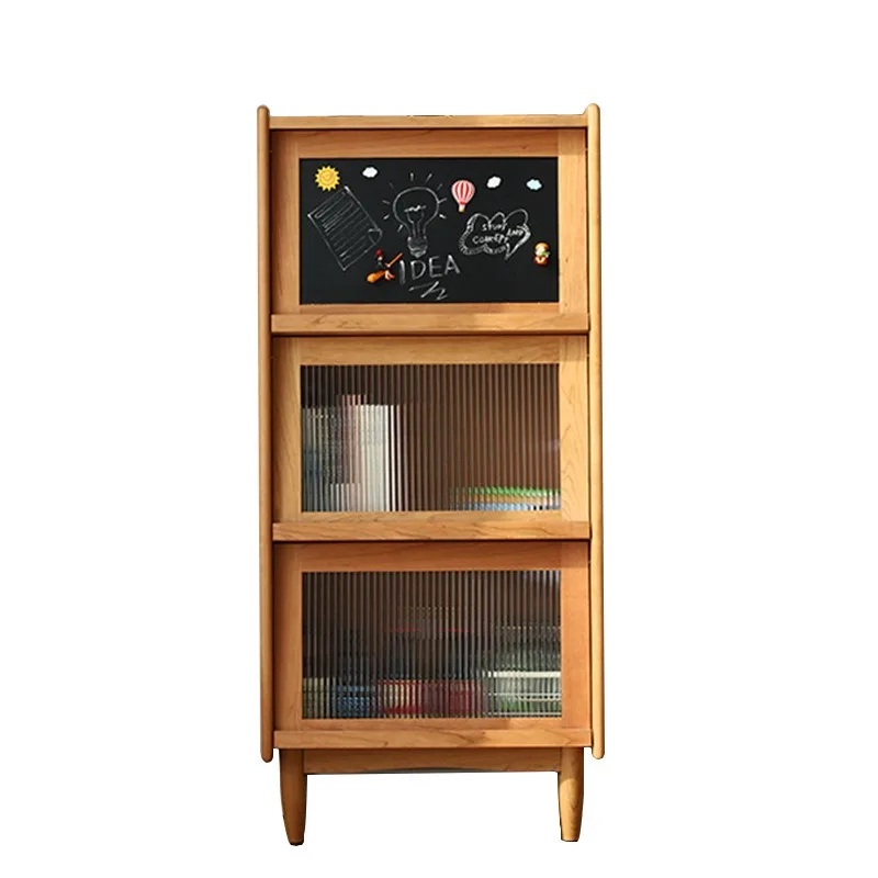 

Nordic solid wood bookcase, living room small apartment, medieval cherry wood magazine cabinet, floor-to-ceiling entrance