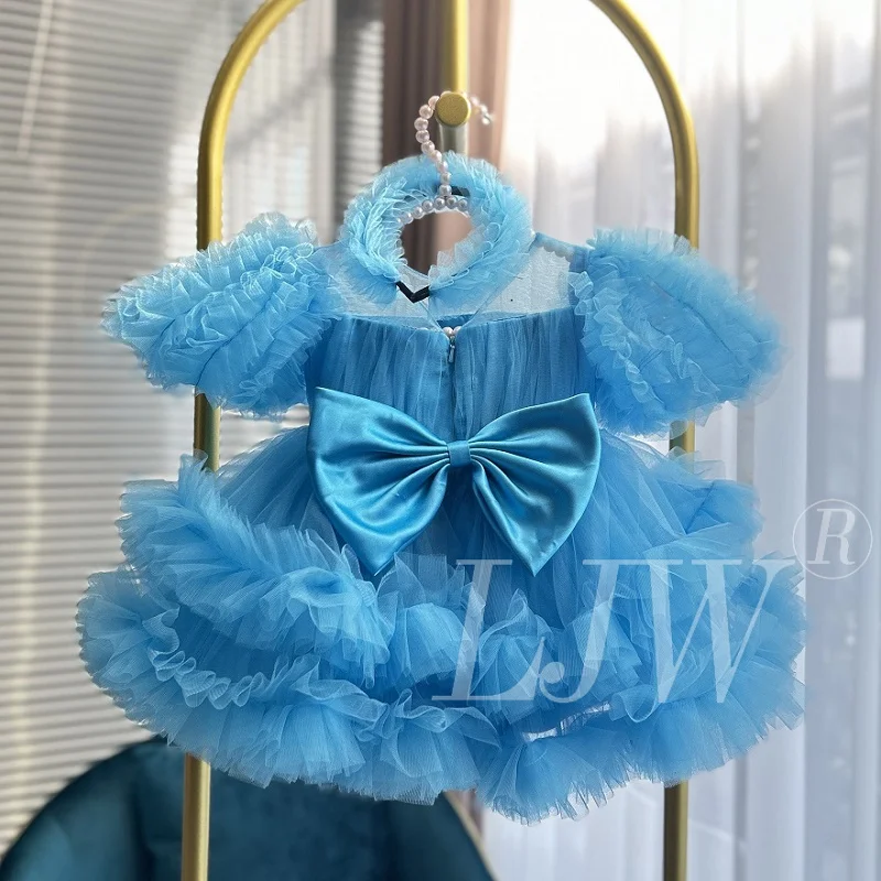 Girls puff sleeve princess dress 1-12 years old big bow cake dress birthday party host catwalk high-end performance costume