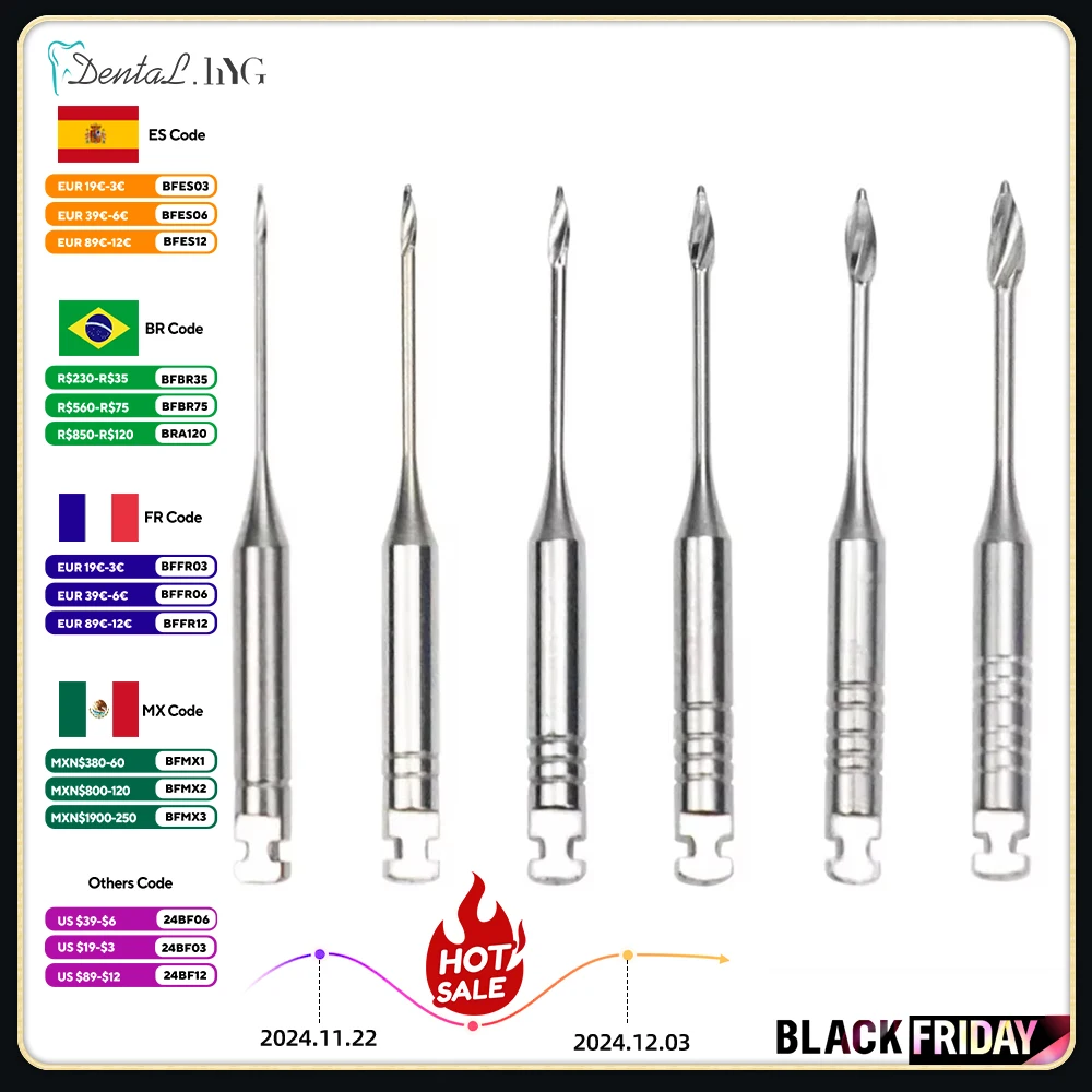 Portones endodónticos dentales, taladro giratorio Glidden, 32mm, uso de motor, limas Endo de acero inoxidable #1-6, 6 unids/lote por paquete