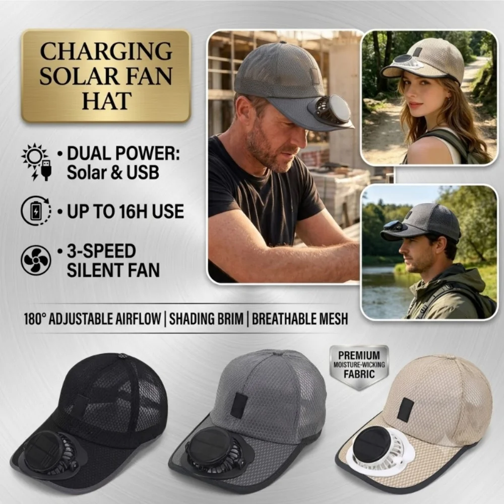 [Brand] Solar Fan Hat USB Rechargeable Sun Cap with Adjustable 3-Speed Brushless Motor Cooling Bucket Hat for Fishing Golf