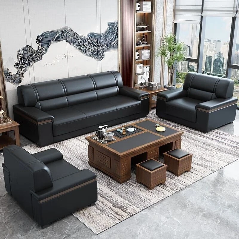 

Office sofa, modern minimalist Chinese business reception, three-person office leather