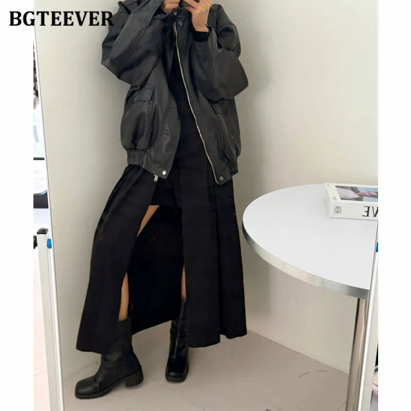 BGTEEVER Stilvolle Hohe Taille Damen Split Lange Röcke Frühling Sommer Beiläufige Lose Frauen A-linie Röcke