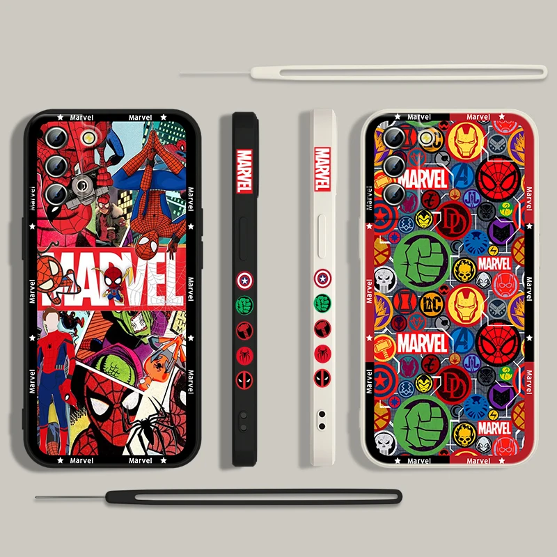 Marvel Superhero Spider-Man Phone Case For Samsung Galaxy S24 S23 S22 S21 S20 Pro FE Plus Ultra Liquid Left Rope Cover