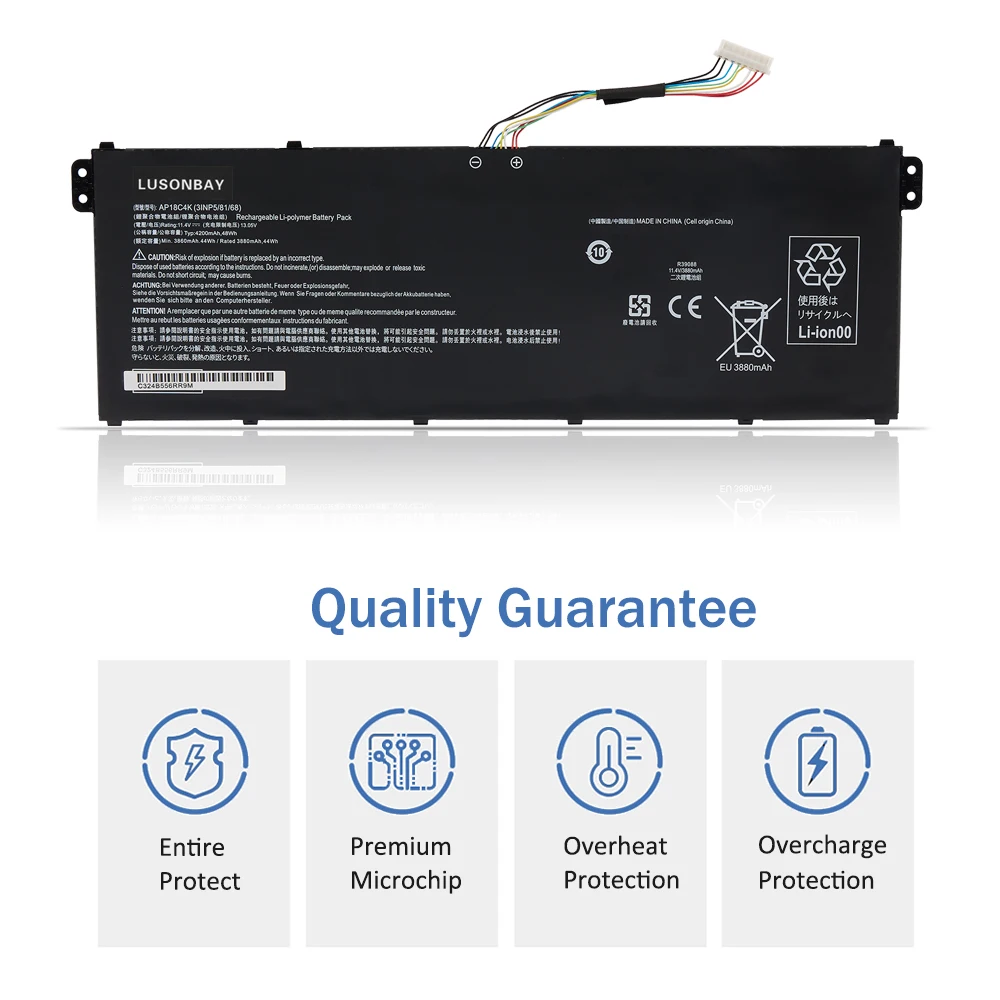 LUSONBAY AP18C8K AP18C4K Laptop Battery For Acer Aspire 5 A515-43-R057 R4MG R6F6 R6WW A515-44 R7NU R5UZ KT00304012 4471mAh