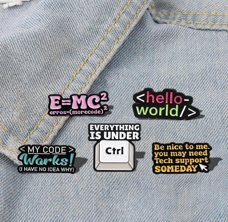 

Computer Program Code Enamel Pins Custom Hello World Brooches Lapel Badges Funny Jewelry Gift for Kids Friends