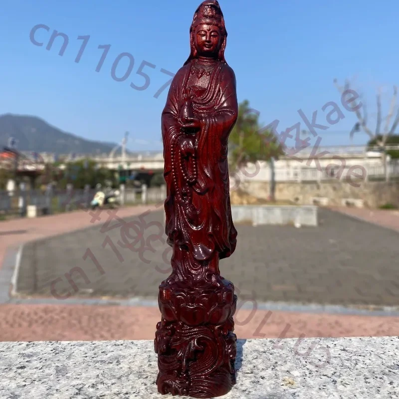 Natural Rosewood Guanyin Statue, Hand-Carved Bodhisattva Idol, Home Altar Feng Shui Decoration, Living Room Temple Art