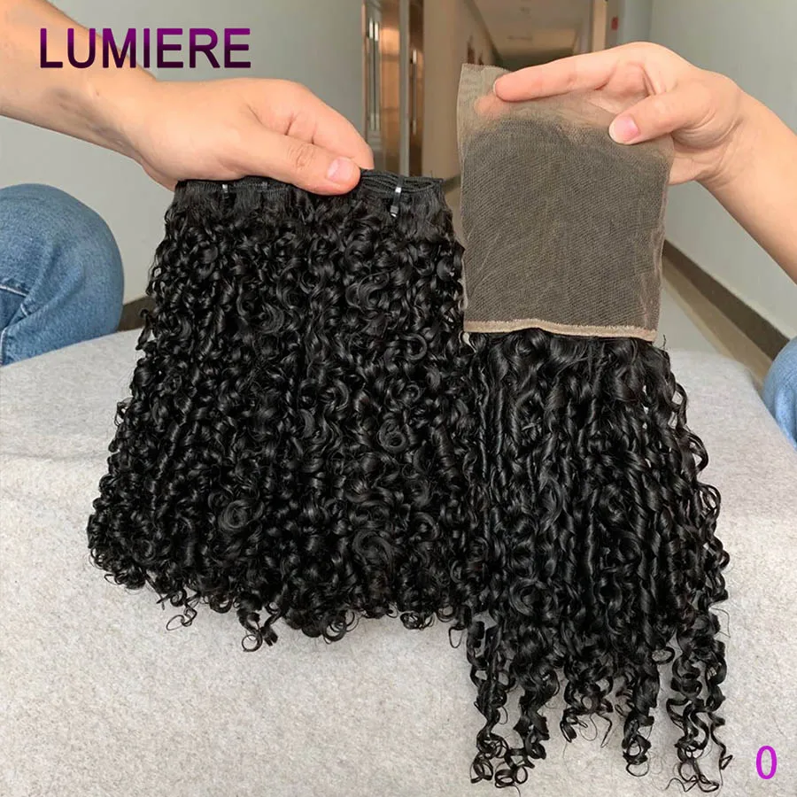 Extensions de cheveux humains bouclés de type Pixie Birmane, avec fermeture en dentelle transparente HD 4x4 5x5 6x6, cheveux vierges bruts HD