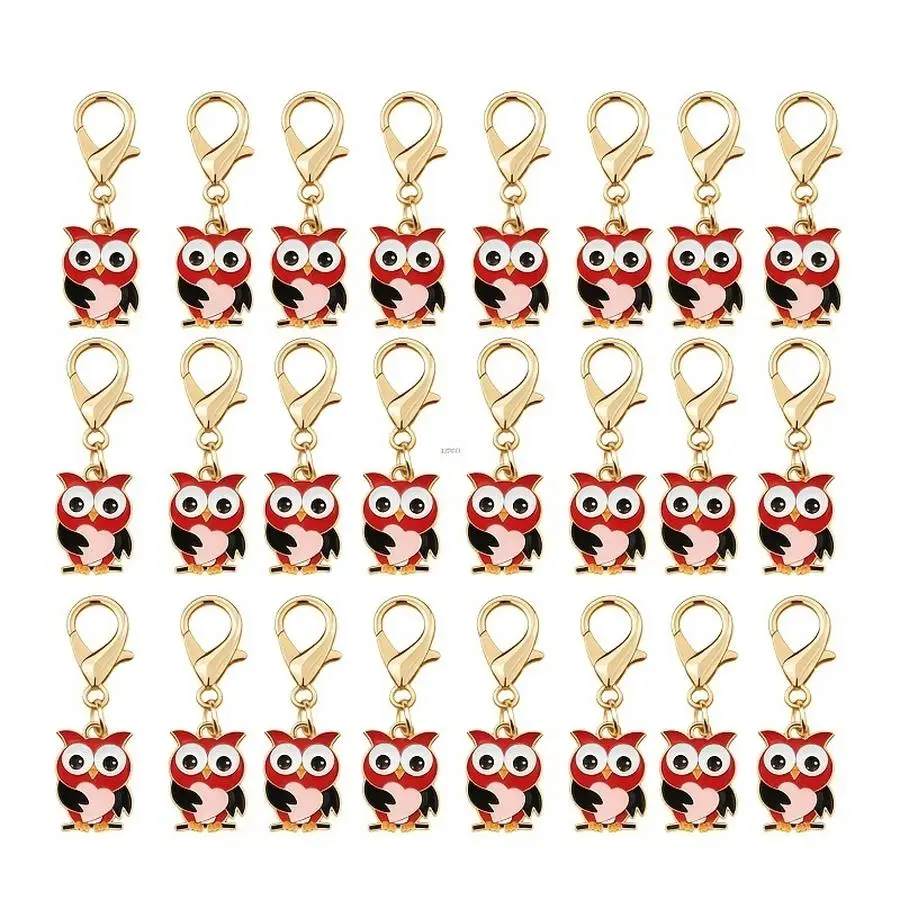 1/5/10/20/50/100pcs Kawaii Owl Keychain Set - Red And Owl, Expressive Eyes, Durable Zinc Alloy, Perfect for Birthday, Christmas,