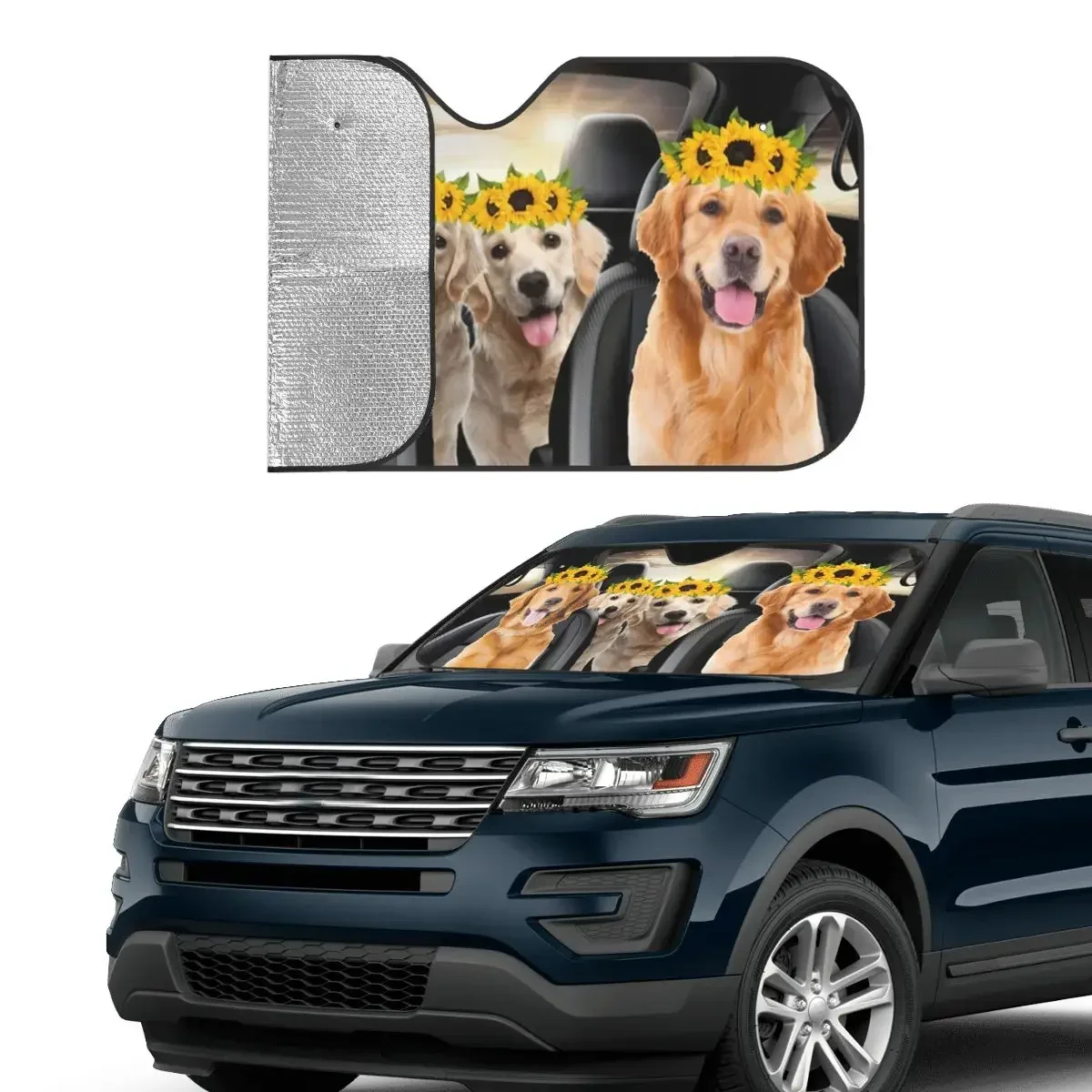 Golden Retriever Dog Driver Novelty Windshield Sunshade 76x140cm Animals Aluminium Foil Sun Visor Solar Protect