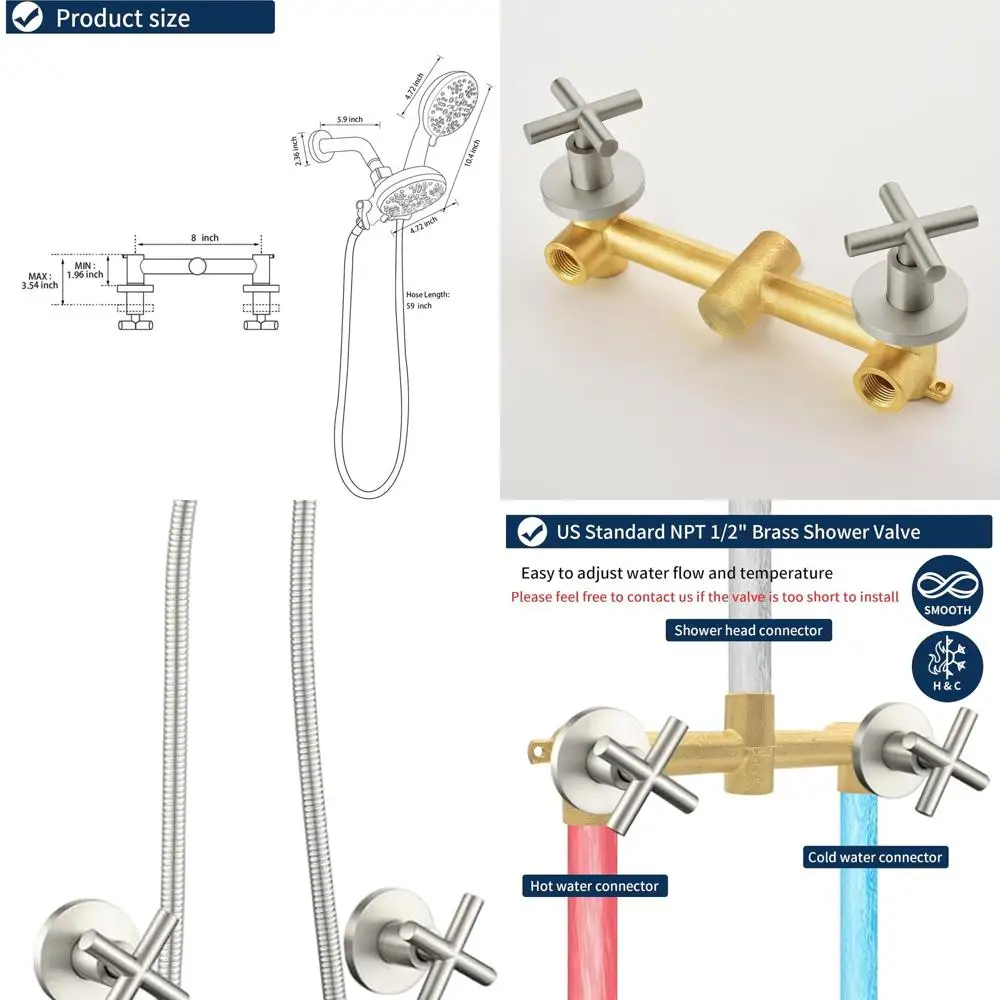 

Wall-Mounted 2-in-1 Shower System with Handheld and Fixed Showerhead in Brushed Nickel Finish