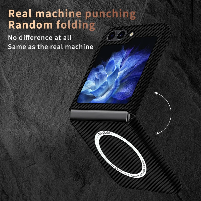 For Magsafe Samsung Galaxy Z Flip 5 Case Carbon Fiber Ultra Thin Skin Friendly Matte Magnetic Wireless Charging Shockproof Cover