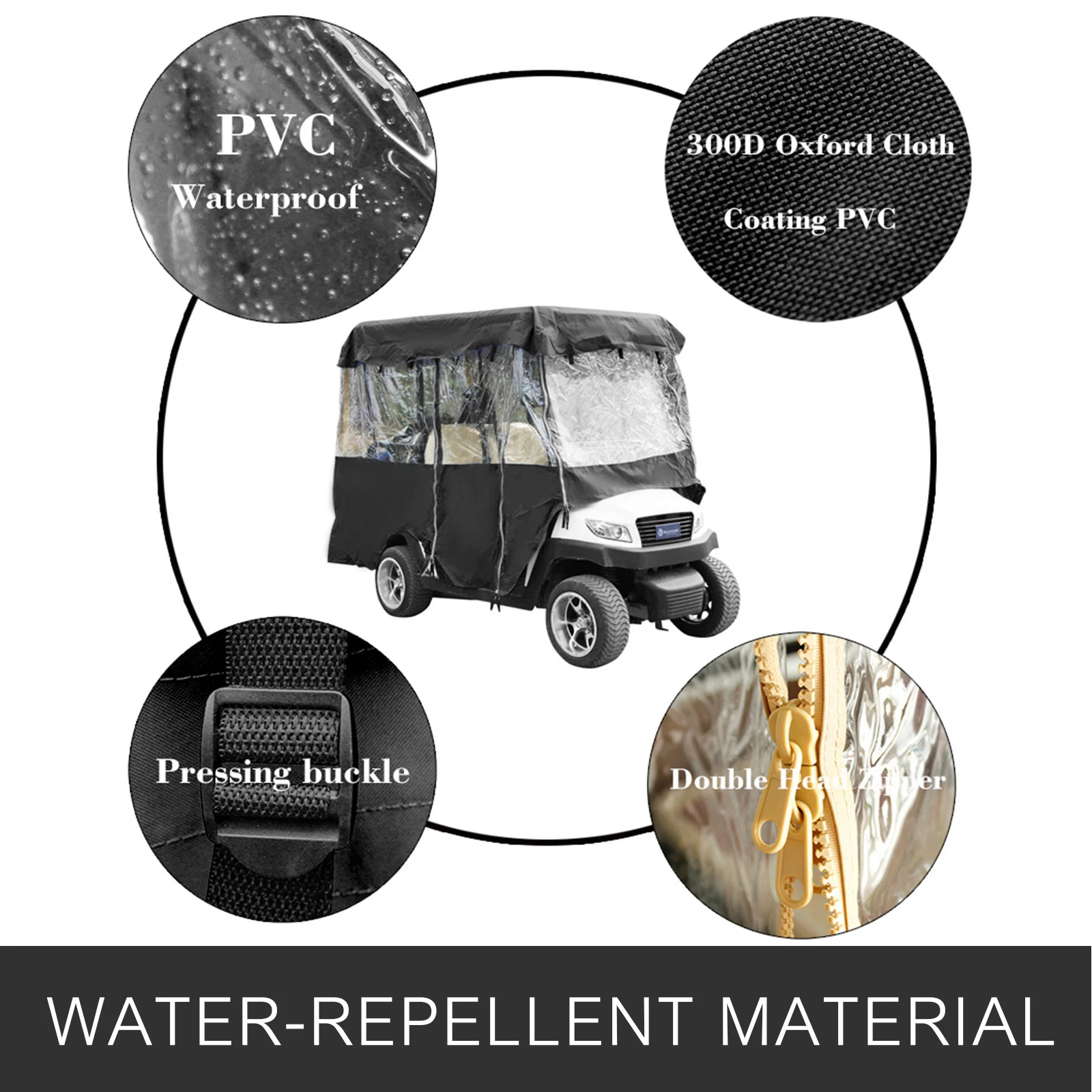 Golf Cart Enclosure, 4Person Golf Cart Cover, 4Sided Fairway Deluxe, 300D Waterproof Driving Enclosure With Transparent Windows