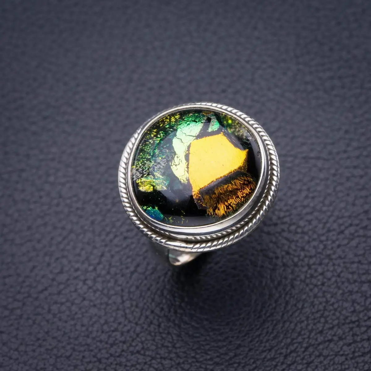 StarGems® Natural Rainbow Dichroic Glass Handmade 925 Sterling Silver Ring 6.5 D4588