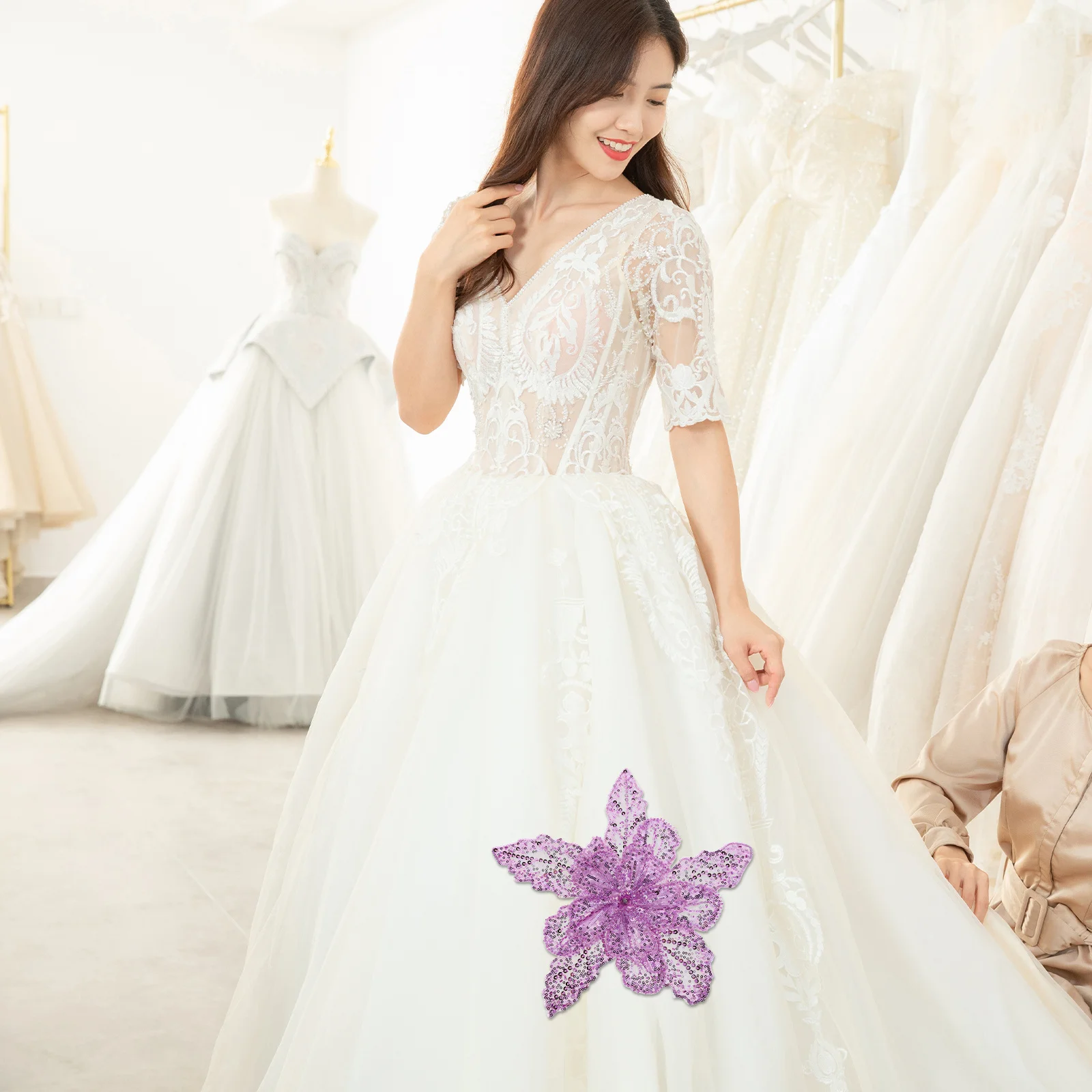 

Multi-Layer Sequin Beaded Lace Flower Applique Embroidery Decoration for Wedding Gown Formal Party Accessories