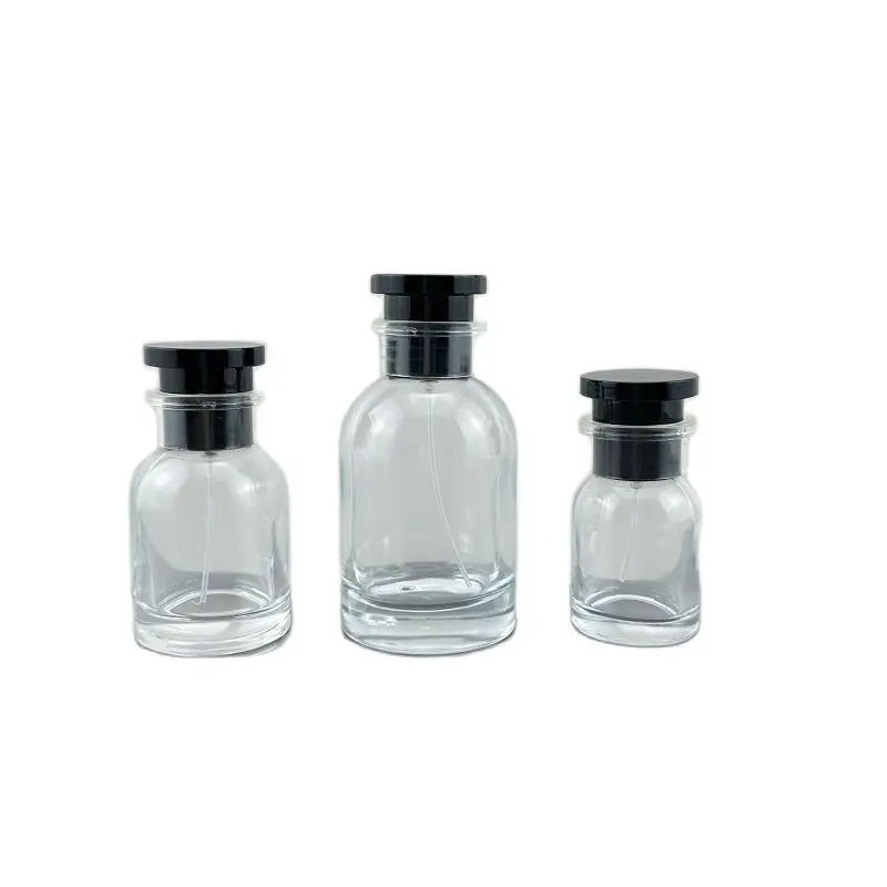 8pcs Perfume Bottles Crimp Pump Black Lid 30ml 50ml 100ml Cosmetics Refillable Atomizer 1oz Empty Clear Glass Spray Mist Bottles