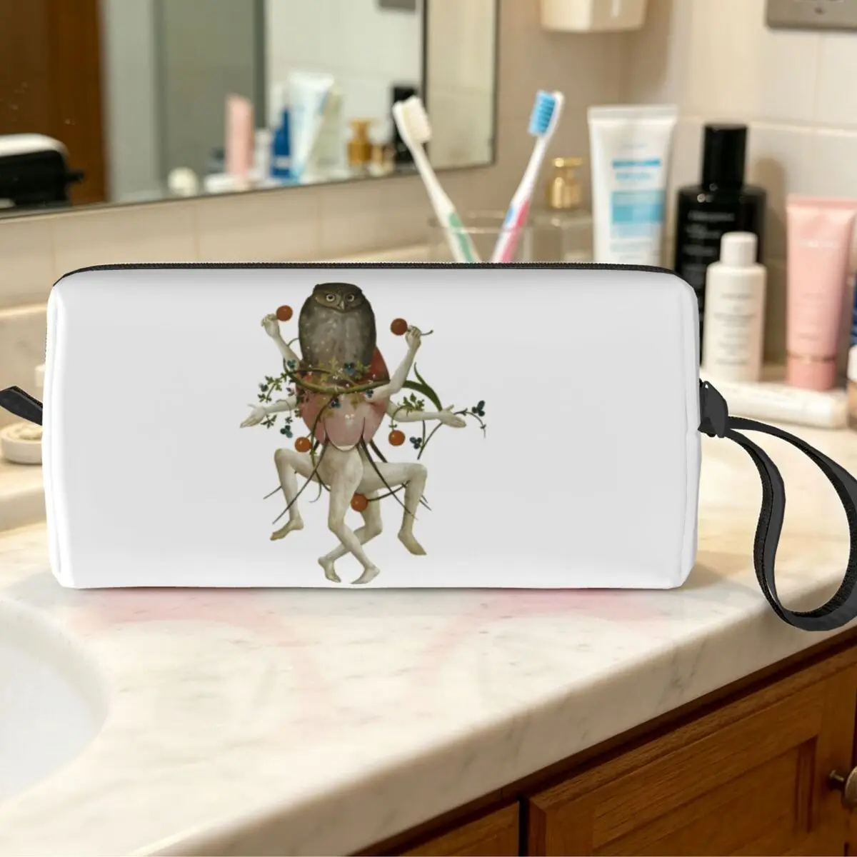 Hieronymus Bosch Dancing Owl Makeup Bag Cosmetic Organizer Toiletry Cosmetic Bag for Women Beauty Travel Pencil Case